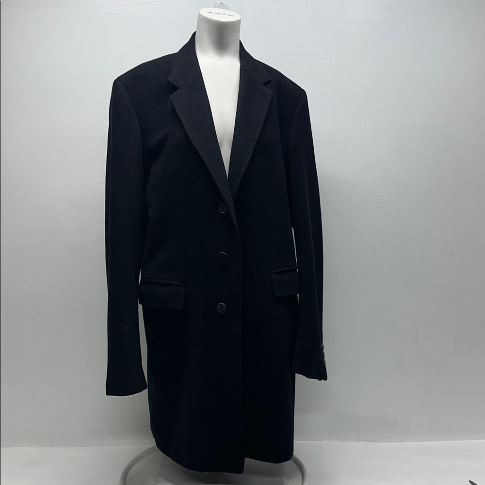 Jil Sander Coat Peacoat Jacket Button Down Collared Wool Angora Black EU 50 XXL
